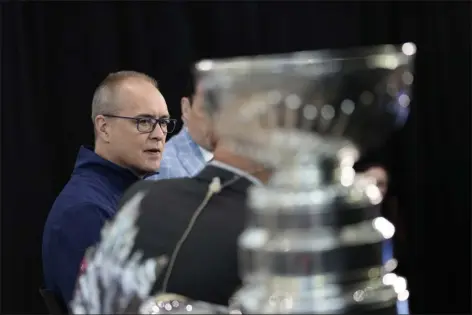  ?? JOHN LOCHER — THE ASSOCIATED PRESS ?? Florida Panthers head coach Paul Maurice speaks with members of the media during a media day ahead of the Stanley Cup hockey finals Friday, June 2, 2023, in Las Vegas.