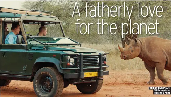  ??  ?? SHARP END Prince William gets up close to a rhino