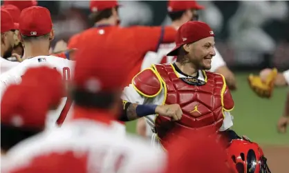  ?? Photograph: Jeff Roberson/AP ?? Star catcher Yadier Molina, right, is among eight St Louis Cardinals players have have tested positive for Covid-19.