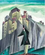  ??  ?? Lyonel Feininger: „Mann vor hohen Felsen“, 1913, Fondazione Gabriele e Anna Braglia.