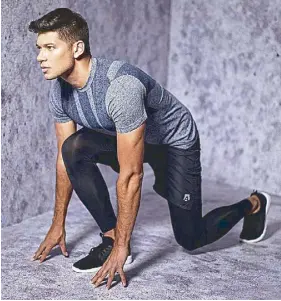  ??  ?? Ready to run with it: Graham Caygill in a seamless Bench/ Active shirt (P549.75) and shorts (P699.75)
