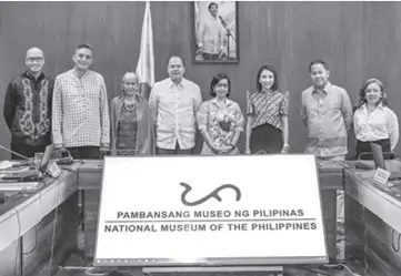  ?? ?? PRESENT at the meeting were Evangelina Lourdes Arroyo- Bernas, NMP Chairperso­n; Jeremy Barns, Director General of NMP; Jorell M. Legazpi, Deputy Director for Museums; and Board of Trustees from the private sector Andoni M. Aboitiz, Dr. Jurgenne Primavera, and Dr. Rene R. Escalante. Sen. Nancy Binay and other trustees joined the meeting virtually.