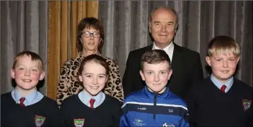  ??  ?? Oylegate NS who finished second in the U-13 section. Front: Lorcan Kinsella, Ella Hayden, Sean Downes and Niall Byrne. Back: Martina Gately (teacher) and Nicky Cosgrave (chairman ECU).