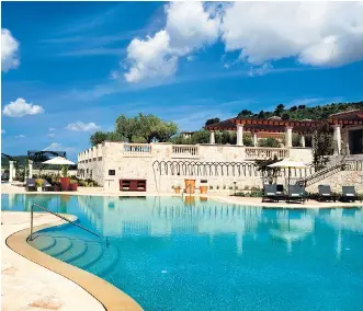  ??  ?? Clusters of rooms and suites in honey-coloured stone surround the resort’s pools, above