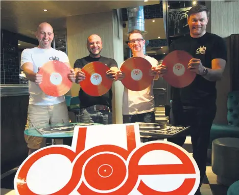  ??  ?? FOUR of the DJs who performed in the first Dundee Dance Event are back and raring to go 20 years later.
Chris Mann, left – organiser of the DDE – Zahid Butt, Mike McDonald and Gav Will were four of 17 DJs who played in 1998, and this year they will...