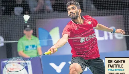  ?? REUTERS ?? Kidambi Srikanth makes a return against Lee hyunil of Korea in the final of the Denmark Open on Sunday.