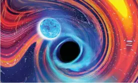  ??  ?? An artist’s impression of the distortion caused by a neutron star merging with a black hole. Photograph: Carl Knox, OzGrav/Swinburne
