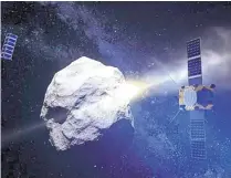  ?? COURTESY OF GRIGORIJ RICHTERS ?? This is an artist’s rendering of the planned Asteroid Impact Mission ESA; it is being used to promote Asteroid Day around the world on June 30 and in Albuquerqu­e at the New Mexico Museum of Natural History & Science.