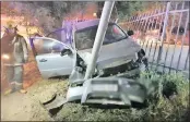  ??  ?? Three people were injured, one seriously, when the car they were travelling in left the road and smashed into a lamppost in Pinetown.