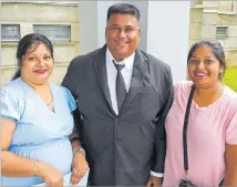  ?? Picture: RUSIATE VUNIREWA ?? Newly inducted JP Nilesh Singh, middle, from Lautoka with his wife Geeta Devi, left, and daughter Natashna Singh.