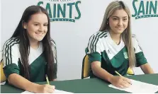  ?? JIM PARKER ?? Serena Smith, left, and Katia Palmer are the newest recruits for the St. Clair College Saints women’s soccer team.