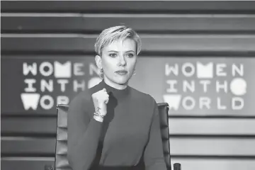  ?? — Reuters photo ?? Johansson speaks during the Women In The World Summit at Lincoln Centre in New York City, NY, on Thursday.