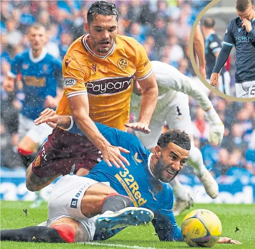  ?? ?? Tony Watt kept Connor Goldson on his toes at Ibrox last Sunday, but Leigh Griffiths (inset) has not had his troubles to seek since moving to Dundee