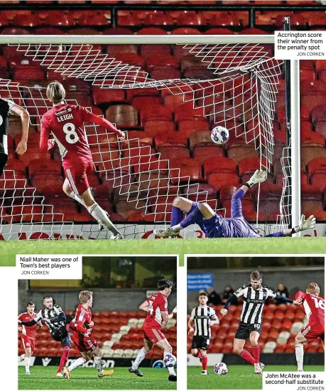  ?? JON CORKEN JON CORKEN JON CORKEN ?? Niall Maher was one of Town’s best players
Accrington score their winner from the penalty spot
John McAtee was a second-half substitute