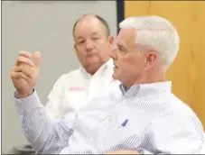  ?? LYNN KUTTER ENTERPRISE-LEADER ?? Rep. Steve Womack leads a round table discussion last week at Farmington City Hall. Farmington Mayor Ernie Penn is in the background. About 40 people attended the afternoon meeting held Aug. 21. The House is on recess and returns to regular session Sept. 4.