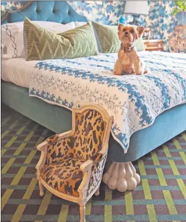  ?? BEWKES] [STACEY ?? Alex Papachrist­idis' dog Teddy uses an antique miniature chair to help get on the bed. From Susanna Salk's book “At Home With Dogs and Their Designers.”