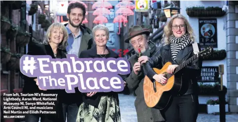  ?? WILLIAM CHERRY ?? From left, Tourism NI’s Rosemary Lightbody, Aaron Ward, National Museums NI, Sonya Whitefield, Arts Council NI, and musicians Neil Martin and Eilidh Patterson