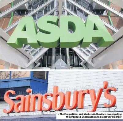  ??  ?? &gt; The Competitio­n and Markets Authority is investigat­ing the proposed £12bn Asda and Sainsbury’s merger