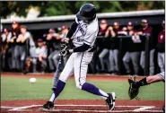  ?? (UCA Athletics/Jaden Powell) ?? University of Central Arkansas shortstop Kinner Brasher swings at a pitch Tuesday during the Bears’ 4-2 victory over UALR at Bear Stadium in Conway.