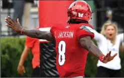  ?? AP PHOTO ?? Louisville’s Lamar Jackson reacts following a touchdown during the third quarter against Florida State.
