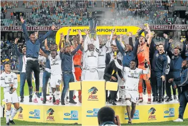  ?? Picture: ANESH DEBIKY/GALLO IMAGES ?? DANCE OF TRIUMPH: Cape Town City celebrate their victory in the MTN8 final match over SuperSport United at Durban’s Moses Mabhida Stadium on Saturday