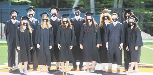  ?? Matthew Brown / Hearst Connecticu­t Media ?? Greenwich Country Day School celebrates its first graduating class of 12 seniors on Thursday, after becoming a high school in 2019-2020 following its merger with The Stanwich School in Greenwich.