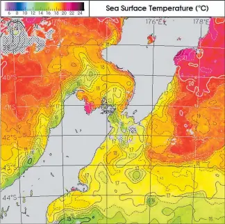  ?? PHOTO / NIWA ?? Hawke’s Bay sea temperatur­es are up to 6C higher than normal.