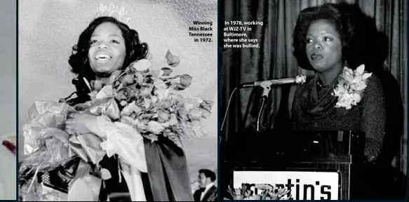  ??  ?? Winning Miss Black Tennessee in 1972. In 1978, working at WJZ-TV in Baltimore, where she says she was bullied.