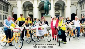  ??  ?? Cyclists at Colonne di San Lorenzo, Milan