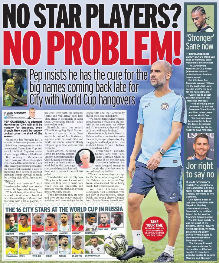  ??  ?? TAKE YOUR TIME Guardiola says his stars can return when they fell fresh and fully rested