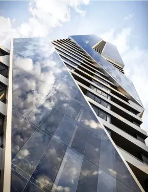  ??  ?? The Pacifica, an apartment, hotel and retail complex, will be built on Commerce Street in downtown Auckland. The residentia­l tower will include a library, lounge, cinema and a community terrace. At its base, the building promises to engage with the...