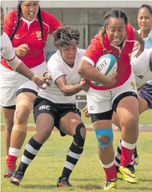  ?? Photo: Oceania Rugby ?? Fiji Airways Fijiana XV winger Ana Maria Roqica makes a tackle against Tonga during the Oceania Women’s Rugby Championsh­ip at Churchill Park, Lautoka on November 16, 2018.