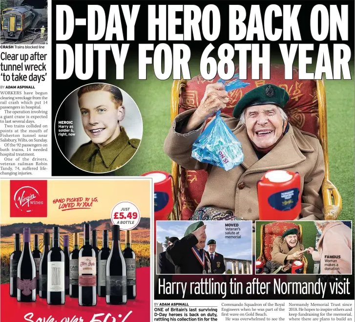  ?? ?? HEROIC Harry as soldier &, right, now
MOVED Veteran’s salute at memorial
FAMOUS Woman makes a donation
