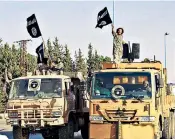  ??  ?? War on terror: during a military parade in Raqqa, Isil fighters wave flags (left). Souad Mekhennet, main picture, exposed Jihadi John, below, as Briton Mohammed Emwazi