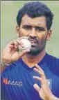  ?? AP ?? Sri Lanka captain Thisara Perera during practice.