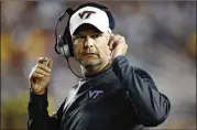  ?? AP ?? Virginia Tech’s Justin Fuente has 17 wins, the most by a coach in his first two seasons with the Hokies. They haven’t lost consecutiv­e games on his watch.