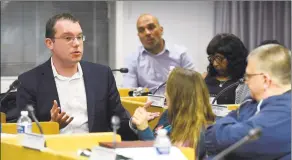  ?? Matthew Brown / Hearst Connecticu­t Media ?? Representa­tive Benjamin Lee speaks at the Board of Representa­tives’ Appointmen­ts Committee on June 22 in Stamford.