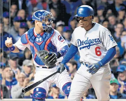  ?? Wally Skalij Los Angeles Times ?? CURTIS GRANDERSON STRIKES OUT in the fourth inning, the second of four Ks for the Dodgers outfielder. On the fourth strikeout, in the eighth inning, Granderson got four strikes when the umpires ruled, incorrectl­y, that he tipped the third strike.