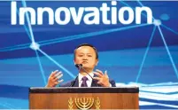  ?? (Amir Cohen/Reuters) ?? ALIBABA GROUP cofounder and executive chairman Jack Ma speaks at a summit in Tel Aviv yesterday.