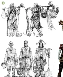  ??  ?? 4 Early sketches of Fable II’s travelling community, some of the friendlies­t characters you could hope to encounter in all of Albion.