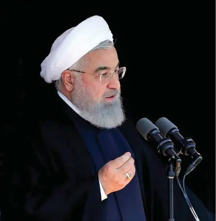  ?? (Iranian Presidency Office via AP) ?? In this photo released by an official website of the office of the Iranian Presidency, President Hassan Rouhani speaks in the northeaste­rn city of Sabzevar, on his tour of Razavi Khorasan province, Sunday, May 6, 2018. Iran’s president is warning...