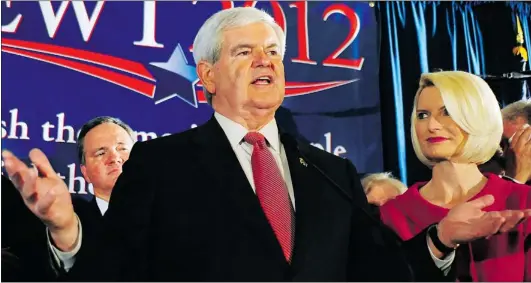  ?? JEFF SINER/ CHARLOTTE OBSERVER ?? Newt Gingrich’s victory in the South Carolina primary guarantees that it will be a long battle for the Republican presidenti­al nomination.