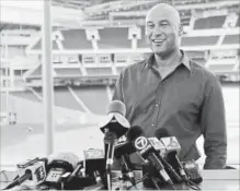  ?? DAVID SANTIAGO TNS ?? Miami Marlins CEO Derek Jeter talks with the media at Marlins Park in Miami, Fla.