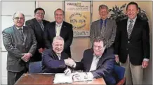  ?? SUBMITTED PHOTO ?? Cirilli Associates Inc. of Springfiel­d, Delaware County, recently acquired Yerkes Associates Inc. of West Chester. Shown, sitting from left, are Nick Cirilli and John B. Yerkes Jr. Standing from left are Harry Diakatos of GPCD Partners; Louis M....