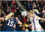  ?? —AFP ?? PARIS: Lyonís Norwegian forward Ada Hegerberg heads the ball in front of Paris Saint-Germain’s defender Amanda Ilestedt during their UEFA Women’s Champions League semifinal second-leg match at the Parc des Princes stadium on April 30, 2022.