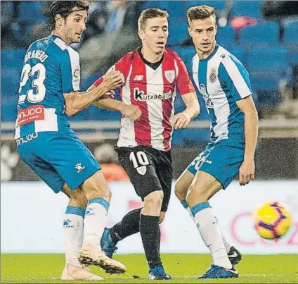  ?? FOTO: WEB ATHLETIC ?? De refresco Muniain, que salió en la segunda parte en sustitució­n de Rico, volvió a ser suplente por segundo partido consecutiv­o