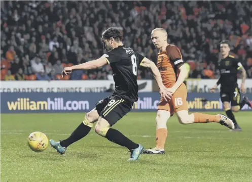  ??  ?? 0 Scott Pittman scores to give Livingston a 3-2 victory at Tannadice as David Hopkin’s team take the initiative in their play-off tie.