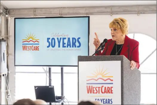  ?? PHOTOS BY BRIAN RAMOS ?? Las Vegas Mayor Carolyn Goodman speaks at a groundbrea­king event for The Village at the Westcare Nevada Women and Children’s Campus. The Village will provide cottages and long-term assistance and housing for more than 80 women struggling with drug addiction and their children.