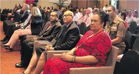  ?? Photo: Charles Chambers ?? From right: Outgoing Fiji Institute of Accountant­s president Finau Nagera, President Major General (Ret’d) Jioji Konrote and Fiji Institute of Accountant­s Congress Organising Committee chair Rajeshwar Singh at the Shangri-La’s Fijian Resort and Spa on...