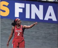  ?? Eric Gay / Associated Press ?? Arizona guard Aari McDonald celebrates after a victory over UConn in the Final Four on Friday.